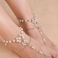 womens ankletbracelet imitation pearl fashion flower silver gold women ...