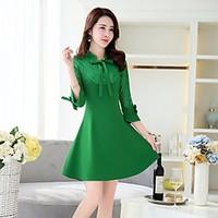 Women\'s Going out A Line Dress, Solid Stand Knee-length ¾ Sleeve Polyester Spandex All Seasons Mid Rise Micro-elastic Medium