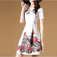 Women\'s Going out Holiday A Line Dress, Floral Round Neck Above Knee Short Sleeve Others Summer Mid Rise Micro-elastic Thin