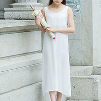 womens casualdaily sheath dress solid round neck midi sleeveless cotto ...