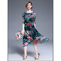 womens going out casualdaily simple loose dress floral round neck midi ...