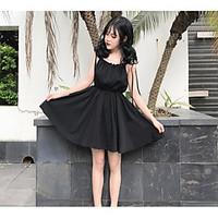 womens going out a line skater dress solid strap mini sleeveless cotto ...