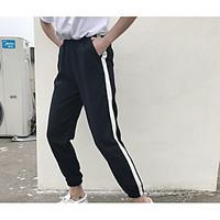 womens high rise micro elastic chinos pants simple slim solid striped