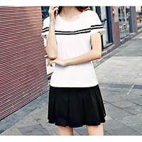 womens casualdaily sports simple t shirt skirt suits solid round neck  ...