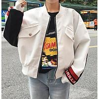 Women\'s Going out Casual/Daily Vintage Street chic Spring Fall Jacket, Solid Round Neck Long Sleeve Short Cotton