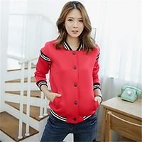 Women\'s Going out Casual/Daily Simple Active Spring Fall Jacket, Solid Round Neck Long Sleeve Regular Polyester
