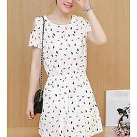 Women\'s Going out Party Street chic A Line Dress, Floral Round Neck Above Knee Short Sleeve Cotton Spring Mid Rise Micro-elastic Medium