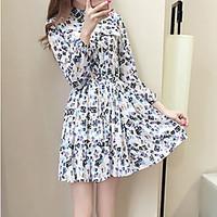 Women\'s Going out Sheath Dress, Floral Stand Above Knee Long Sleeve Cotton Nylon Spring Summer Mid Rise Inelastic Medium