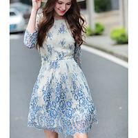 womens going out lace dress print round neck above knee length sleeve  ...