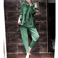 womens casualdaily work sexy cute fall t shirt pant suits solid round  ...