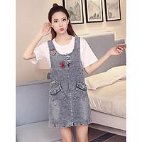 Women\'s Going out Casual/Daily Cute Street chic A Line Dress, Solid Strap Above Knee Sleeveless Others Summer Fall High Rise Inelastic