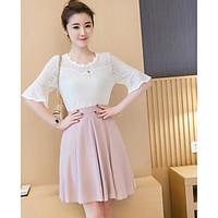 womens going out street chic blouse skirt suits solid v neck half slee ...