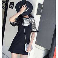 Women\'s Going out Casual/Daily Simple Cute Summer T-shirt Skirt Suits, Striped Round Neck Half Sleeve
