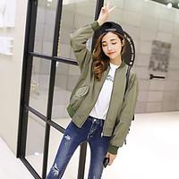 Women\'s Going out Casual/Daily Holiday Simple Cute Spring Fall Coat, Solid Stand Long Sleeve Regular Cotton Polyester