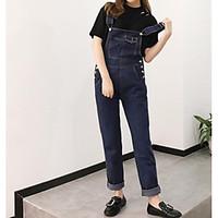 womens mid rise micro elastic overalls pants simple loose solid