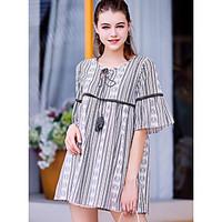 Women\'s Going out Casual/Daily Loose Dress, Solid Round Neck Mini ¾ Sleeve Polyester Summer Mid Rise Micro-elastic Medium