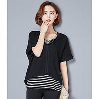 Women\'s Casual/Daily Simple T-shirt, Solid Round Neck Short Sleeve Cotton Thin