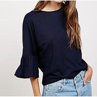 womens casualdaily simple t shirt solid round neck sleeve cotton thin