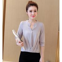 womens casualdaily cute summer shirt solid v neck sleeve polyester