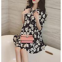 womens going out cute swing dress floral round neck above knee length  ...