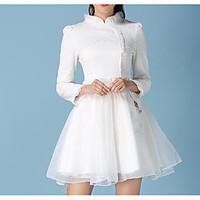 womens casualdaily simple chiffon dress solid round neck above knee sh ...