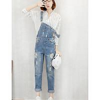 womens high rise micro elastic overalls pants simple straight solid