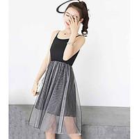 Women\'s Casual/Daily Cute A Line Dress, Striped Round Neck Knee-length Short Sleeve Others Summer High Rise Micro-elastic Thin