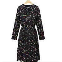 womens casualdaily loose dress floral round neck above knee long sleev ...
