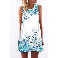 womens beach simple loose dress floral round neck above knee sleeveles ...