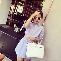 womens casualdaily work vintage simple sheath dress striped shirt coll ...