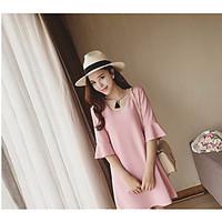 womens going out shift dress solid round neck knee length length sleev ...