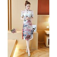 womens party vintage chinoiserie a line dress print stand midi short s ...