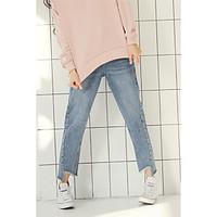 Women\'s Mid Rise Micro-elastic Loose Jeans Pants, Simple Slim Solid