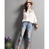 womens high rise micro elastic jeans pants street chic loose straight  ...