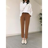 Women\'s Mid Rise Micro-elastic Suit Chinos Pants, Simple Slim Solid