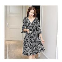 womens casualdaily simple skater dress print v neck midi length sleeve ...