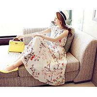 womens casualdaily beach boho swing dress print crew neck maxi sleevel ...