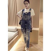 womens mid rise micro elastic overalls pants street chic loose solid