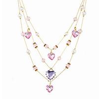 Women\'s Pendant Necklaces Crystal Pearl Crystal Alloy Heart Line Unique Design Logo Style Dangling Style Pink JewelryParty Special