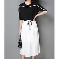 womens work simple summer t shirt skirt suits solid round neck length  ...