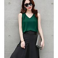 womens casualdaily simple blouse solid v neck sleeveless polyester thi ...