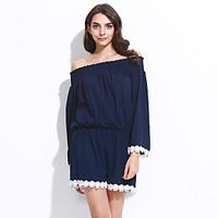 womens off the shoulder solid blue jumpsuits street chic boat neck lon ...