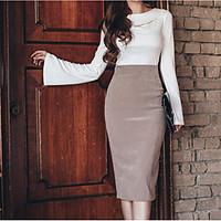 womens casualdaily simple spring sweater skirt suits solid round neck  ...