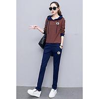 womens casualdaily sports simple active spring hoodie pant suits strip ...