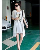 Women\'s Going out A Line Dress, Solid Round Neck Above Knee Short Sleeve Silk Summer High Rise Micro-elastic Thin