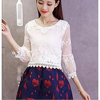 womens casualdaily simple summer blouse skirt suits solid round neck 3 ...