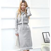 Women\'s Going out Casual/Daily Holiday Vintage Cute Street chic Spring Fall Hoodie Skirt Suits, Solid Round Neck Long Sleeve
