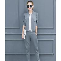 womens casualdaily simple spring blazer pant suits solid stand 34 leng ...