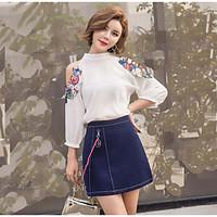 womens casualdaily work simple spring summer blouse skirt suits solid  ...