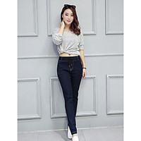 womens high rise micro elastic jeans pants street chic straight solid